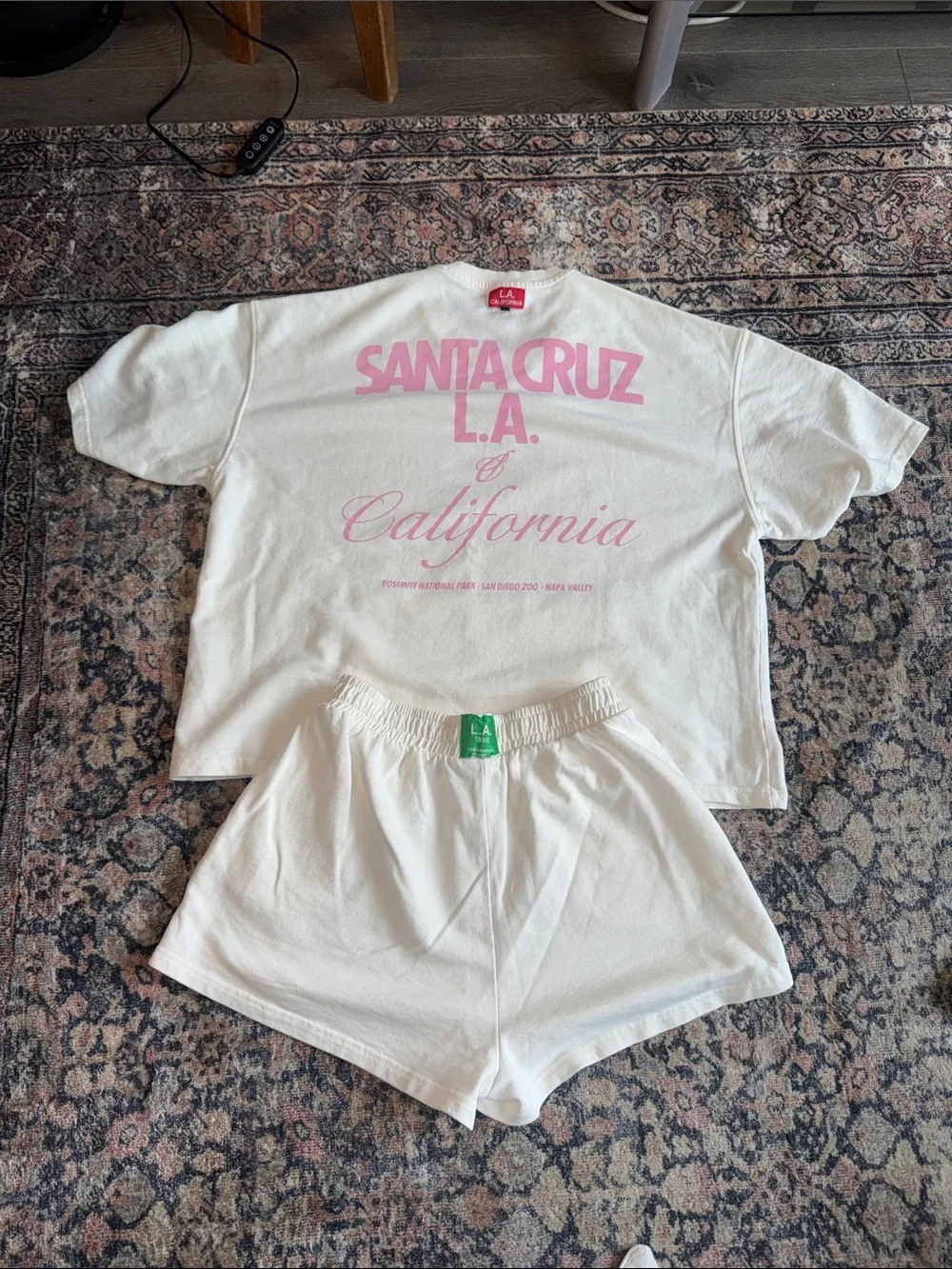 Zara Women’s Cotton Sweat Tee & Shorts Set with Pink Accents